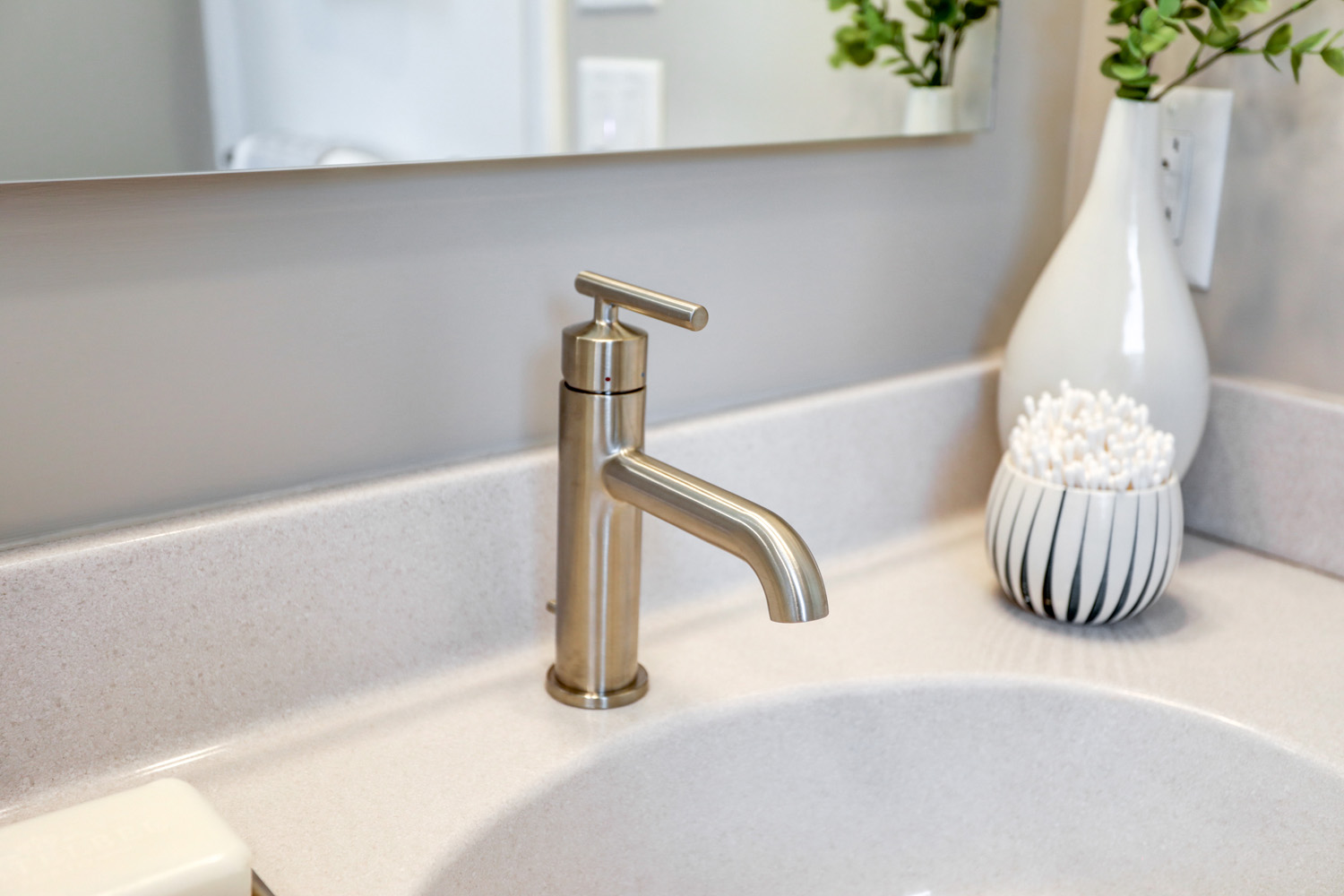 Brushed nickel faucet and cultured marble vanity top in Manheim Township Bathroom Remodel 