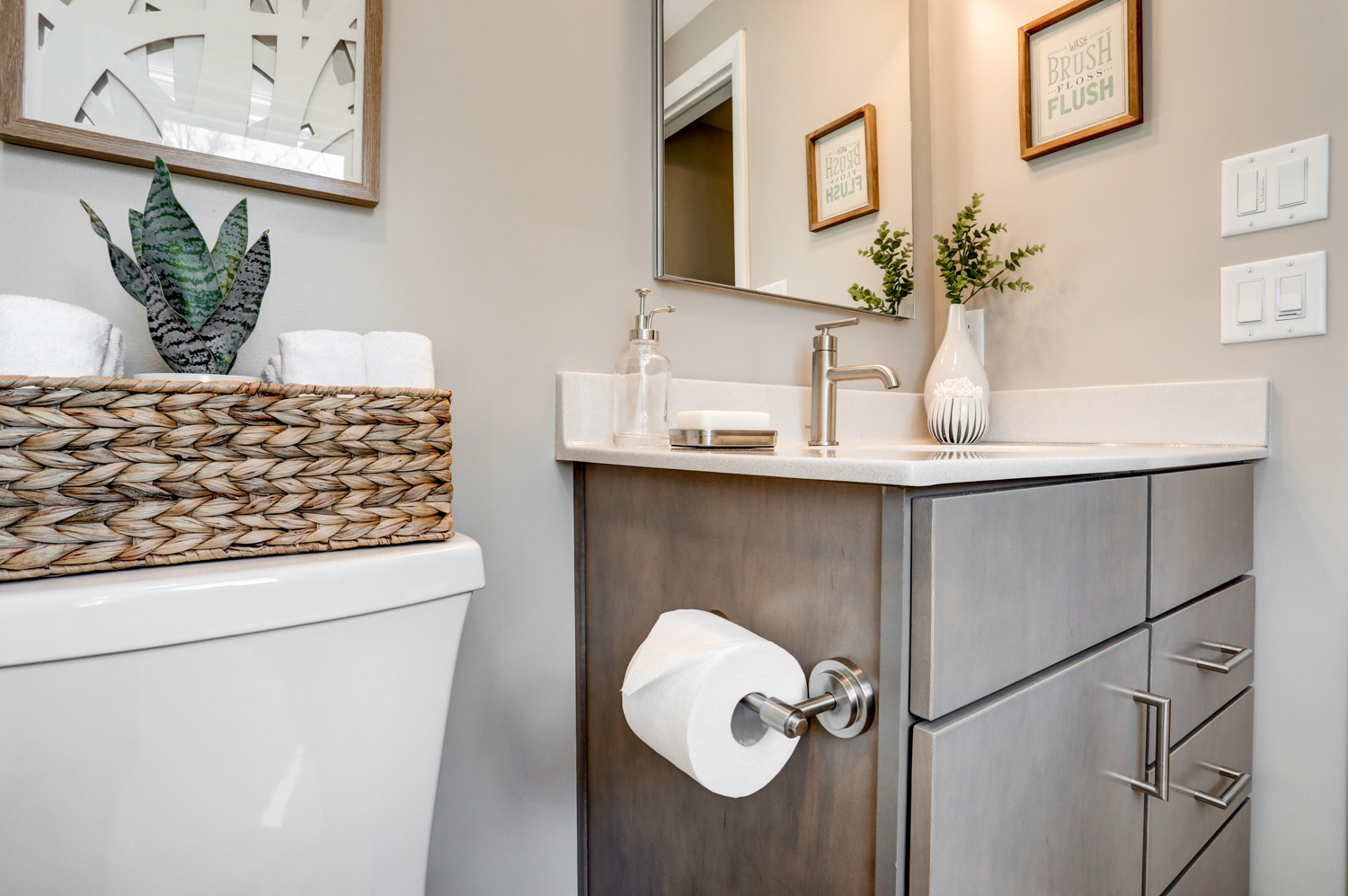 Flat panel cabinets in vanity Manheim Township Bathroom Remodel 