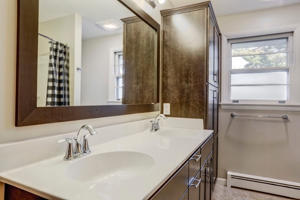 Bathroom remodel with custom cabinets and double vanity