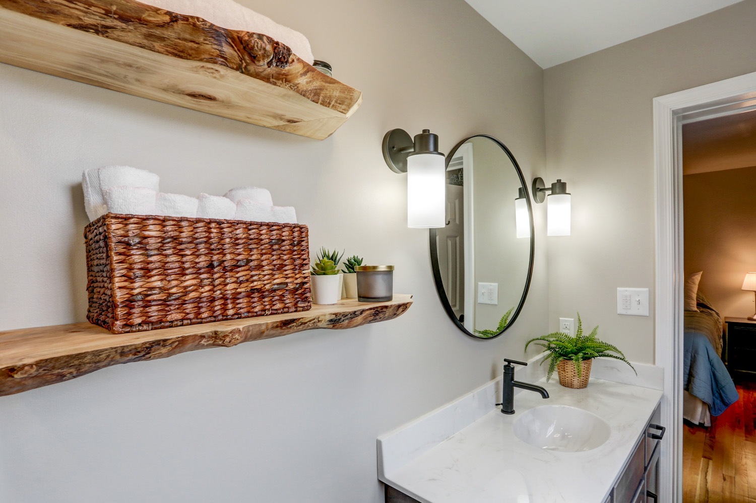 Master Bathroom Remodel in Lancaster with open air shelves