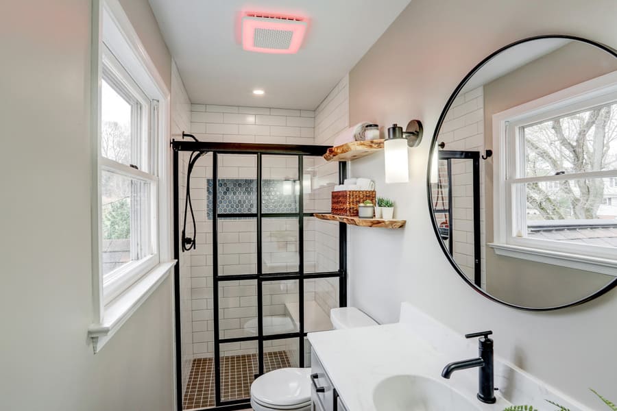 Lancaster Master Bathroom remodel with matte black grid shower