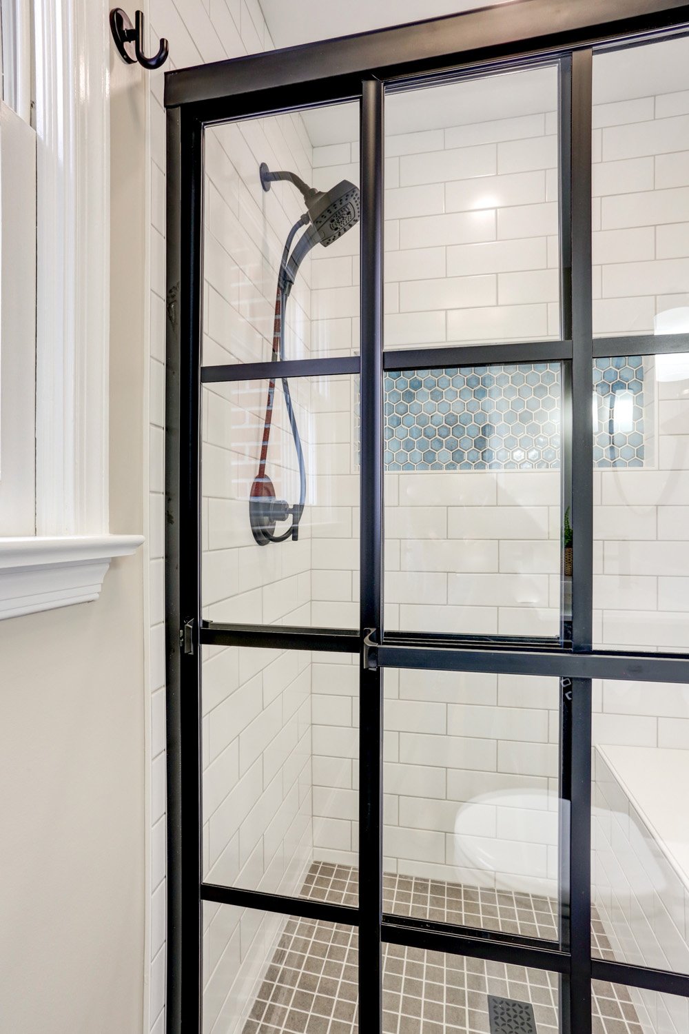 Grid Sliding Shower doors in Master Bathroom Remodel in Lancaster