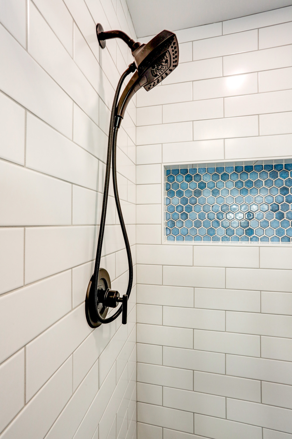 Matte Black Shower head in Master Bathroom Remodel in Lancaster 