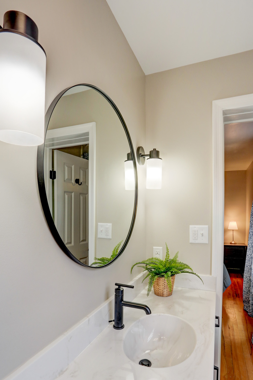 Round Mirror in Master Bathroom Remodel in Lancaster 