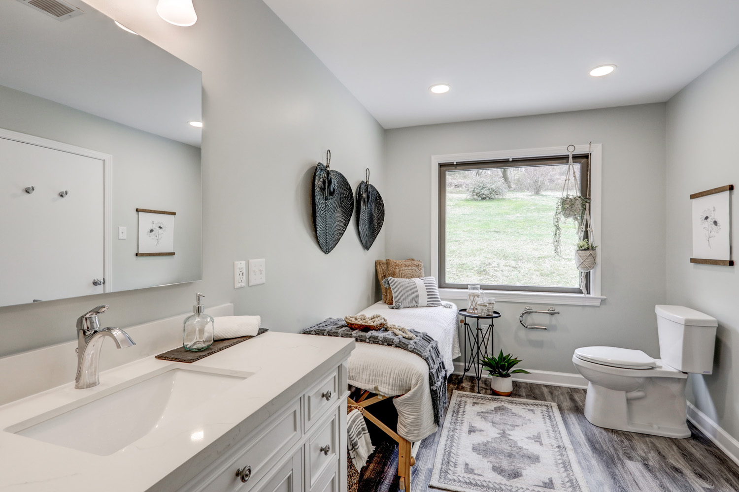 Willow Street Master Bathroom Remodel with massage bed and quartz vanity