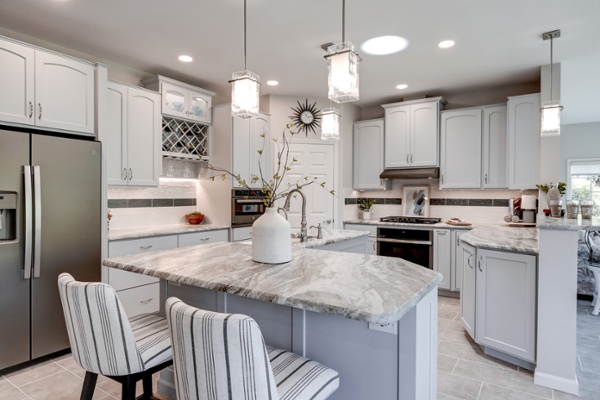Conestoga Valley Kitchen Remodel with gray cabinets and island