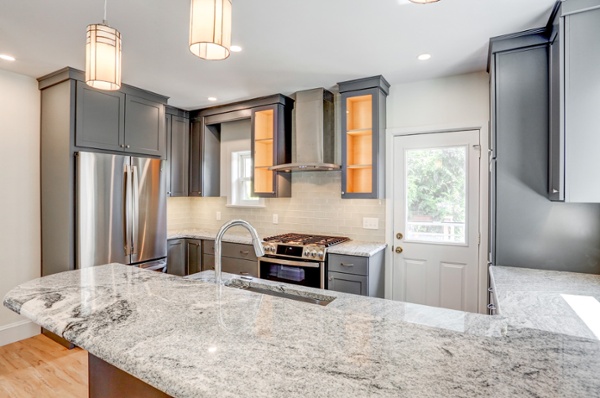 Gray cabinets and granite countertop in Lancaster PA kitchen remodel