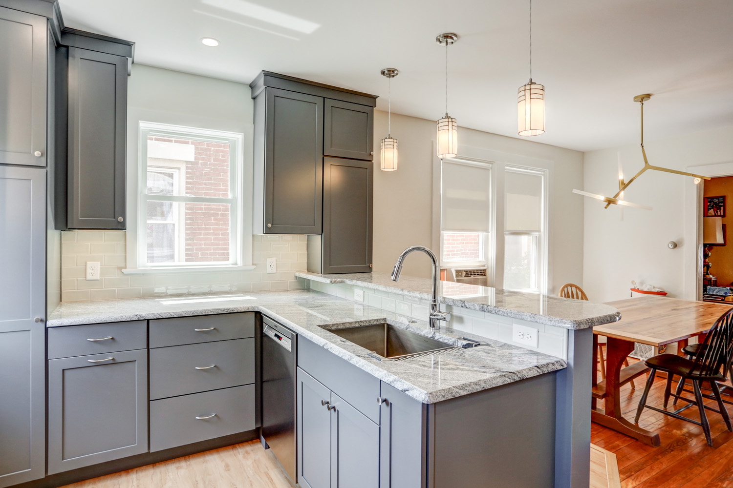 Gray cabinets with gray countertops in Lancaster City Kitchen Remodel