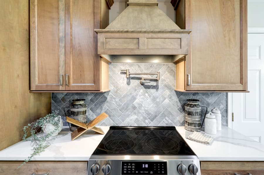 Willow Street Kitchen remodel with gray herringbone backsplash