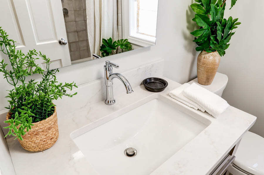 quartz countertop in Lancaster primary bathroom remodel