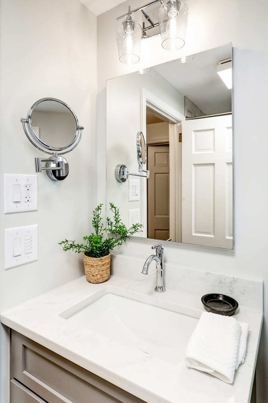 vanity and quartz countertop in Lancaster primary bathroom remodel