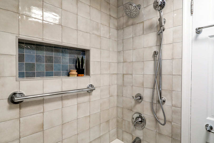 Lancaster primary bathroom remodel with shower niche