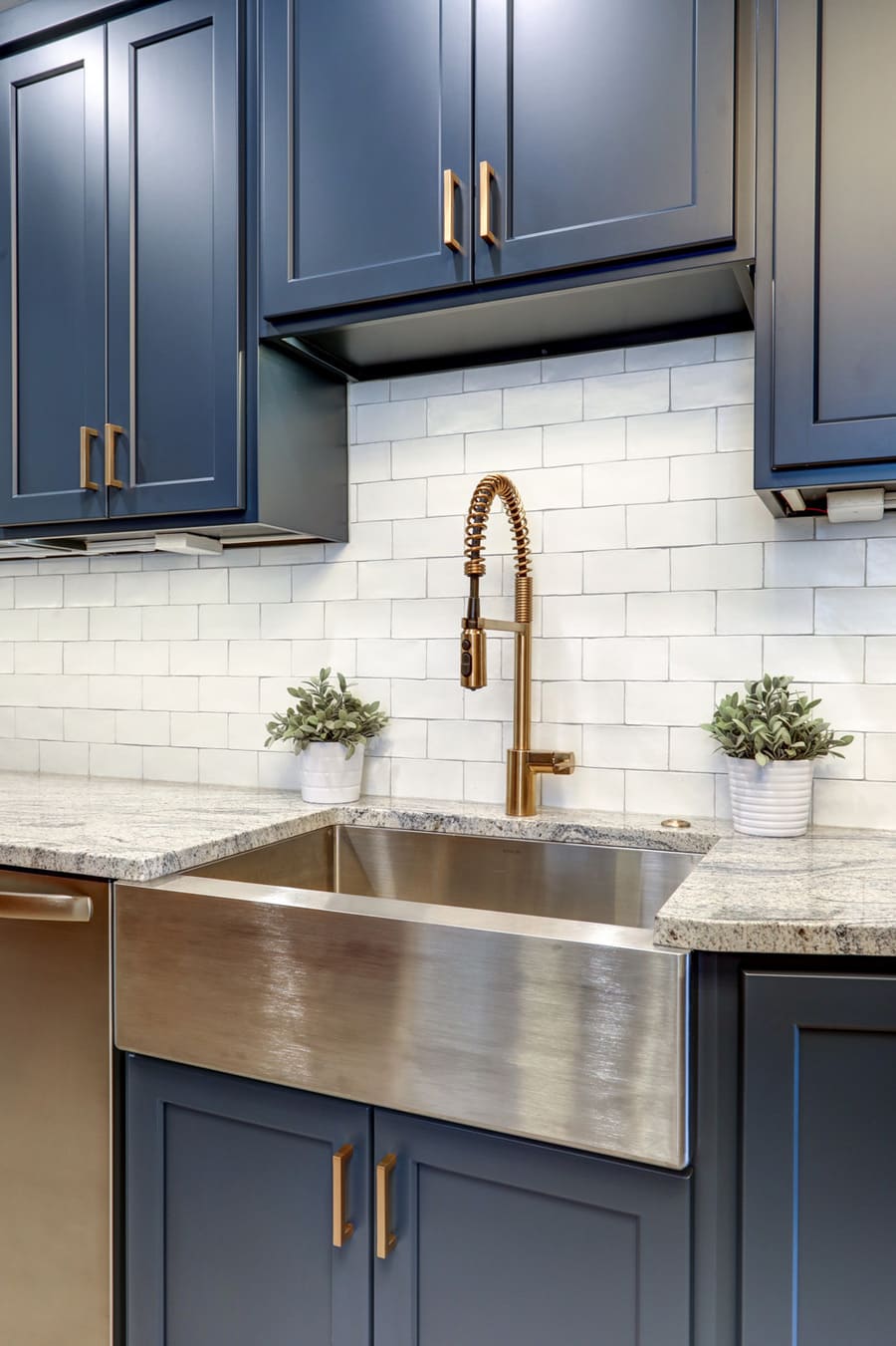 Mount Joy Kitchen Remodel with stainless steel sink and navy cabinets