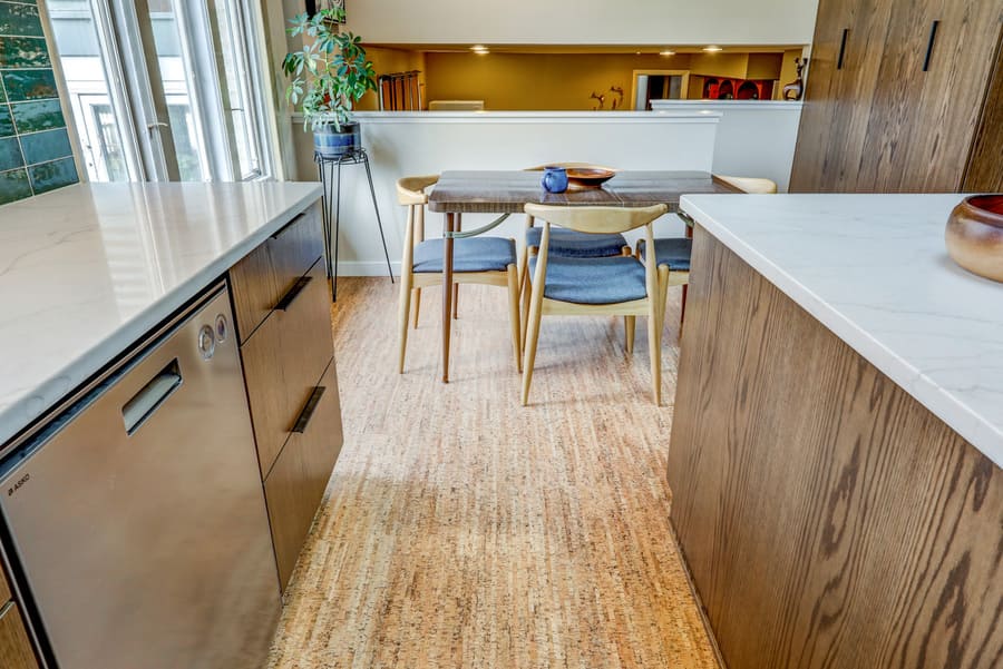 cork floor and quartz countertops in Manheim Township Kitchen remodel 