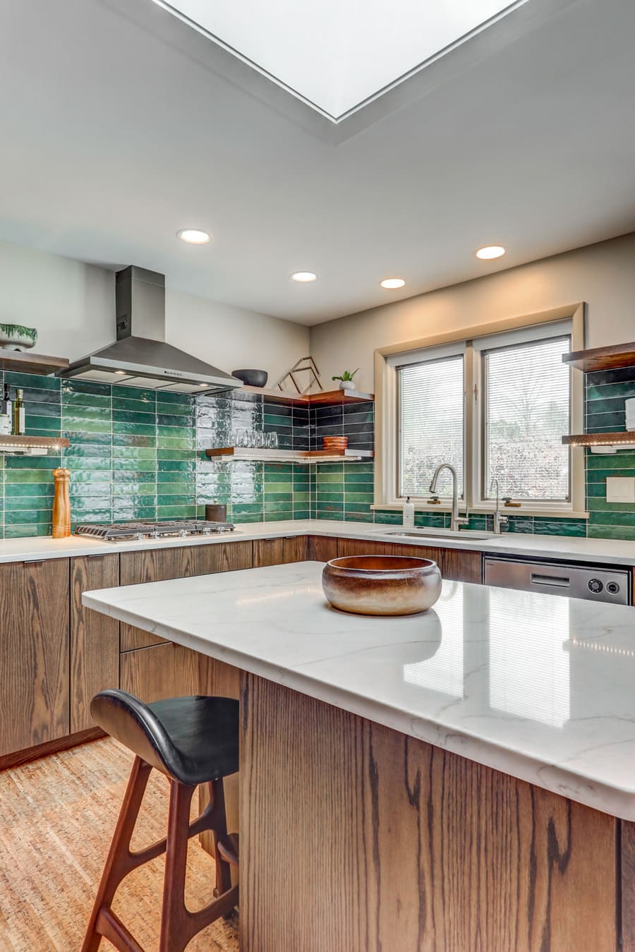 Manheim Township Kitchen remodel with island and green backsplash