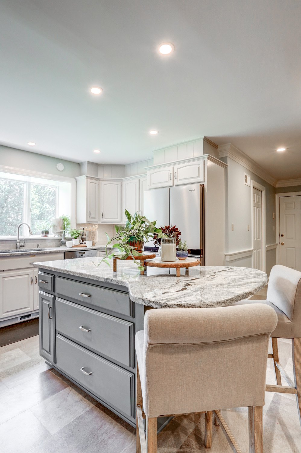 Kitchen Island with Gray Cabinets in Conestoga Valley Kitchen Remodel