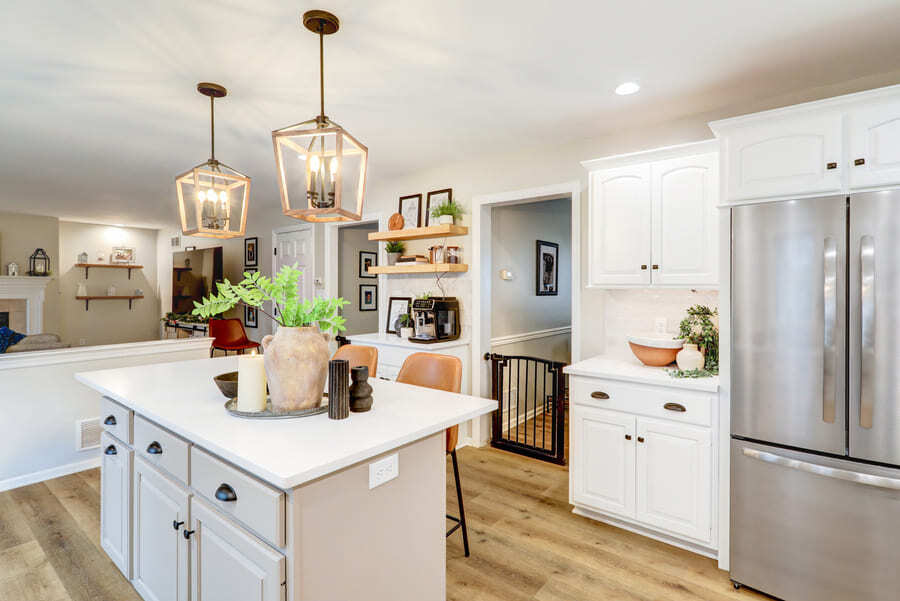 Conestoga Valley Kitchen Refresh with pendant lighting and open shelving