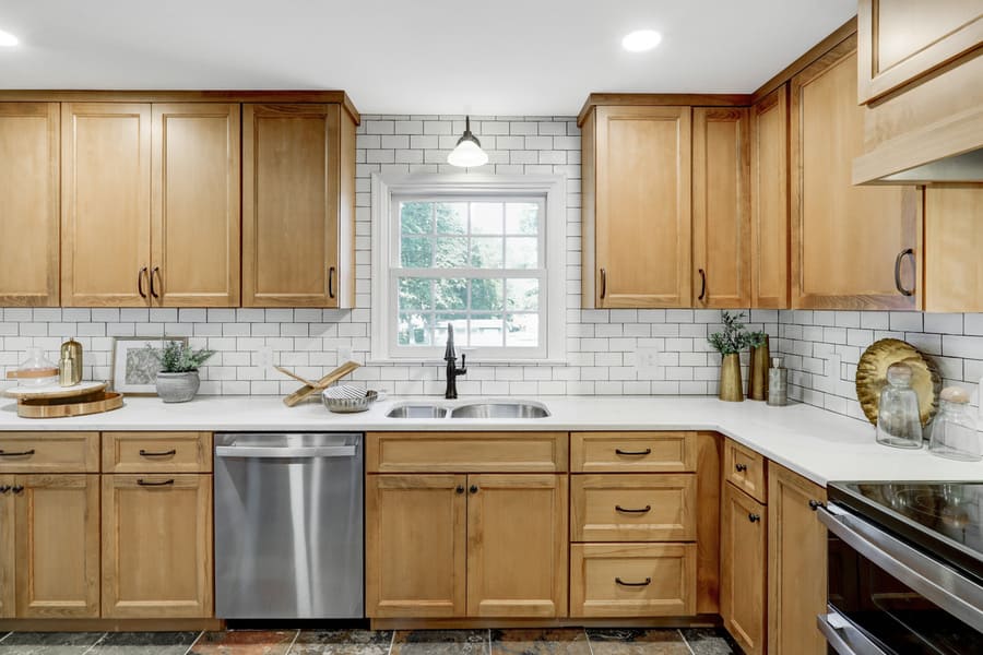 Elizabethtown Kitchen Remodel with light brown cabinets and subway tile backsplash