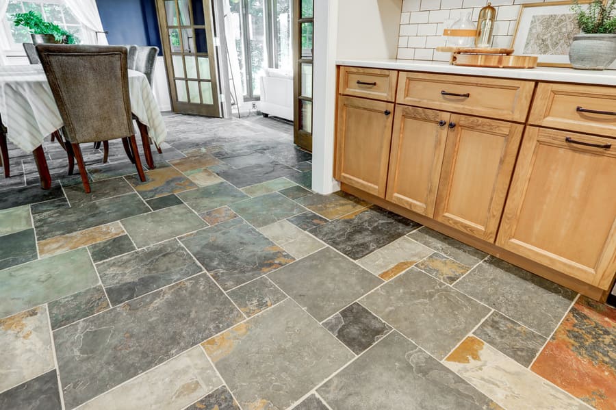 slate floors in kitchen and dining room in elizabethtown remodel