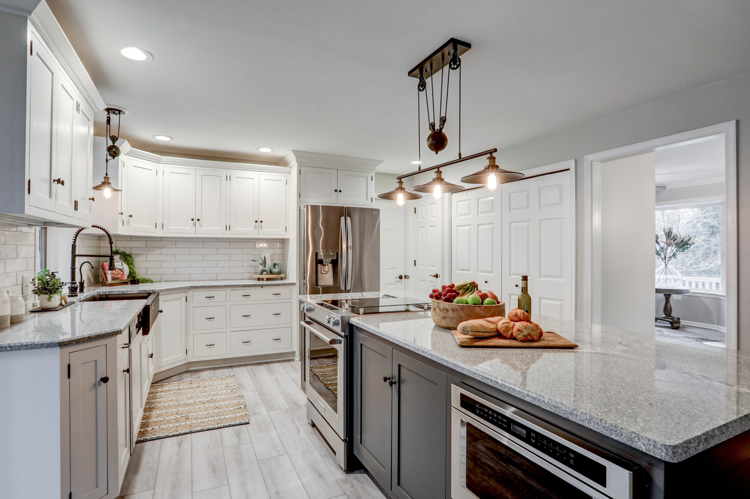 Manheim Township Kitchen Remodel with white cabinets and gray island