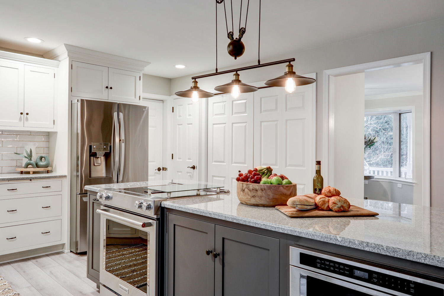 Large Island with early gray cabinets in Manheim Township Kitchen Remodel