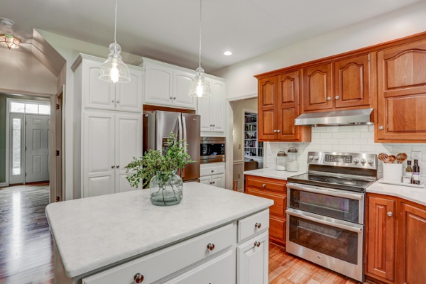 Centerville kitchen with white and brown cabinets
