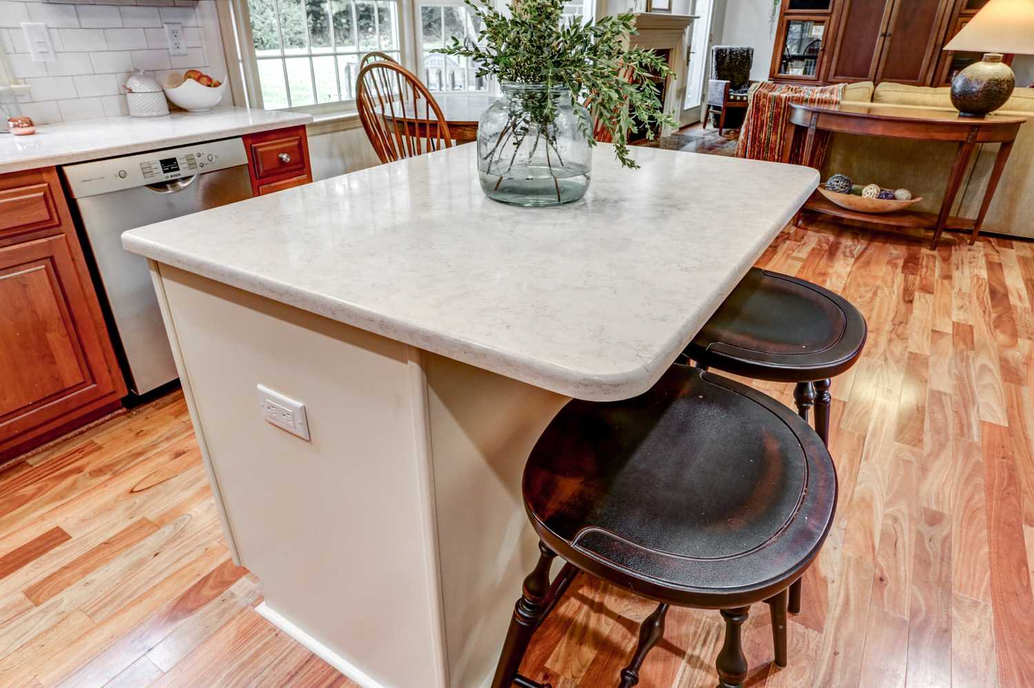 Island with bar stool seating in Centerville Kitchen Refresh