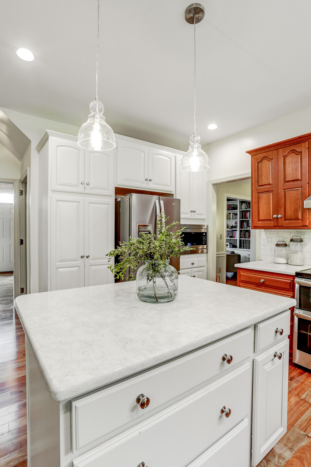 New kitchen island with quartz countertop in Centerville Kitchen Refresh