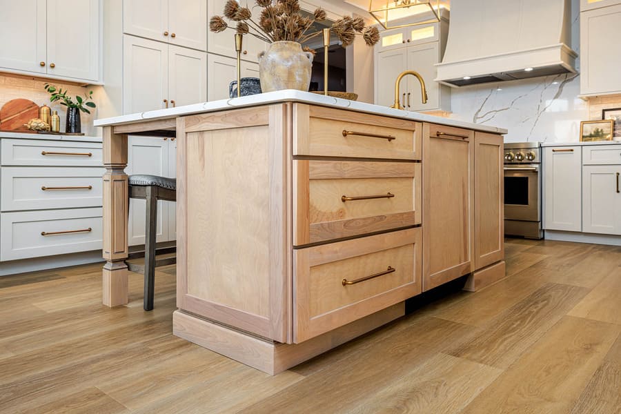kitchen island with birch cabinets in Lititz Kitchen Remodel