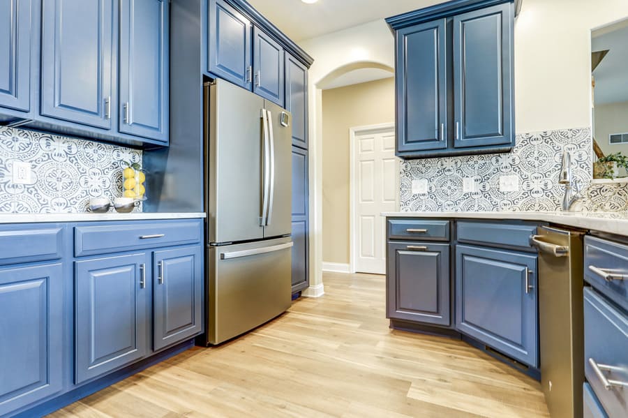 Lampeter-Strasburg Kitchen Remodel with blue cabinets and lvp floors