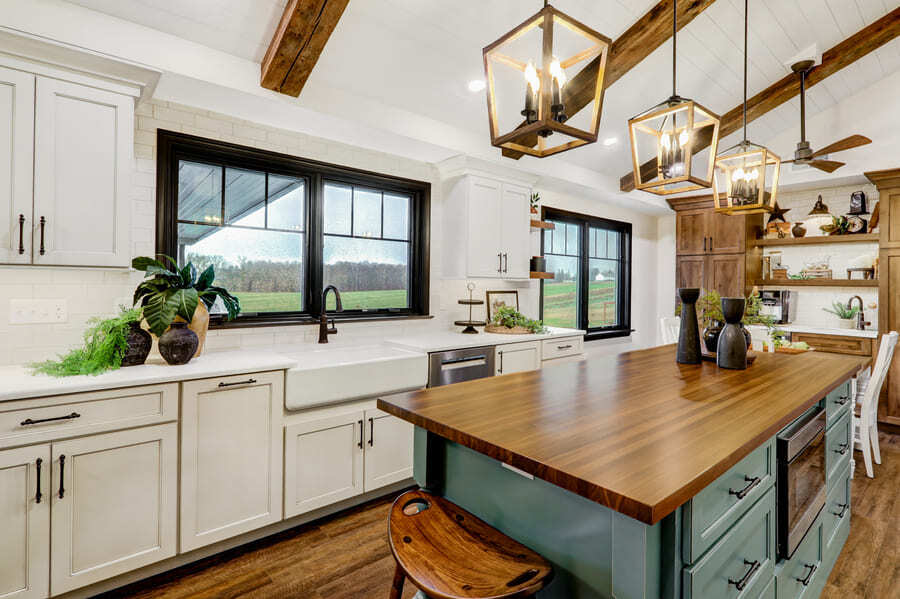 Lancaster Kitchen Remodel with pendant lighting and green island