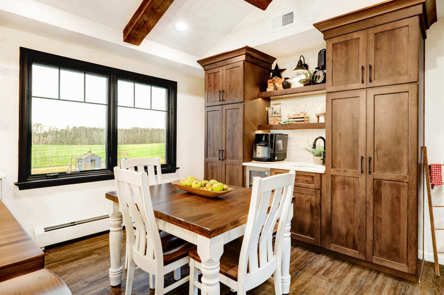 dark brown accent wall cabinets with coffee bar Lancaster Kitchen Remodel