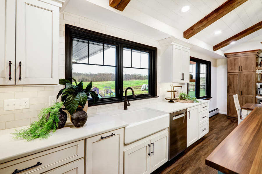 farmhouse sink and large window in Lancaster Kitchen Remodel