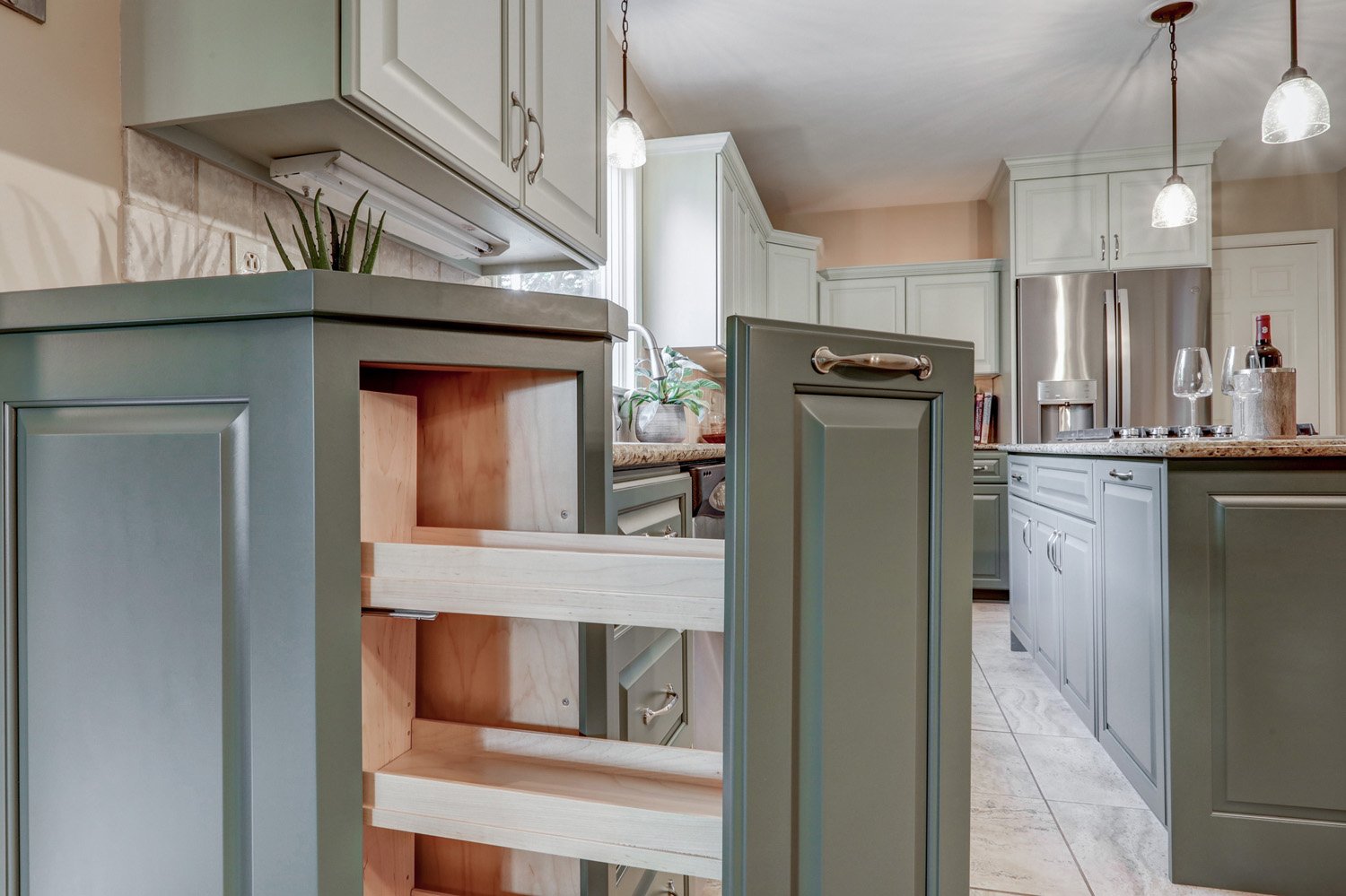 Lancaster kitchen facelift with custom pull out spice rack