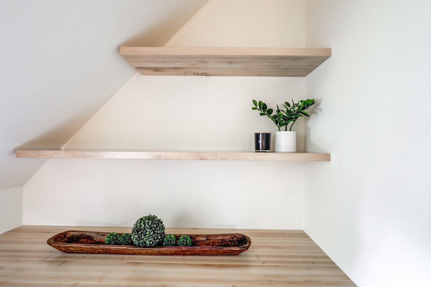 butcher block countertop and shelves in lancaster home office