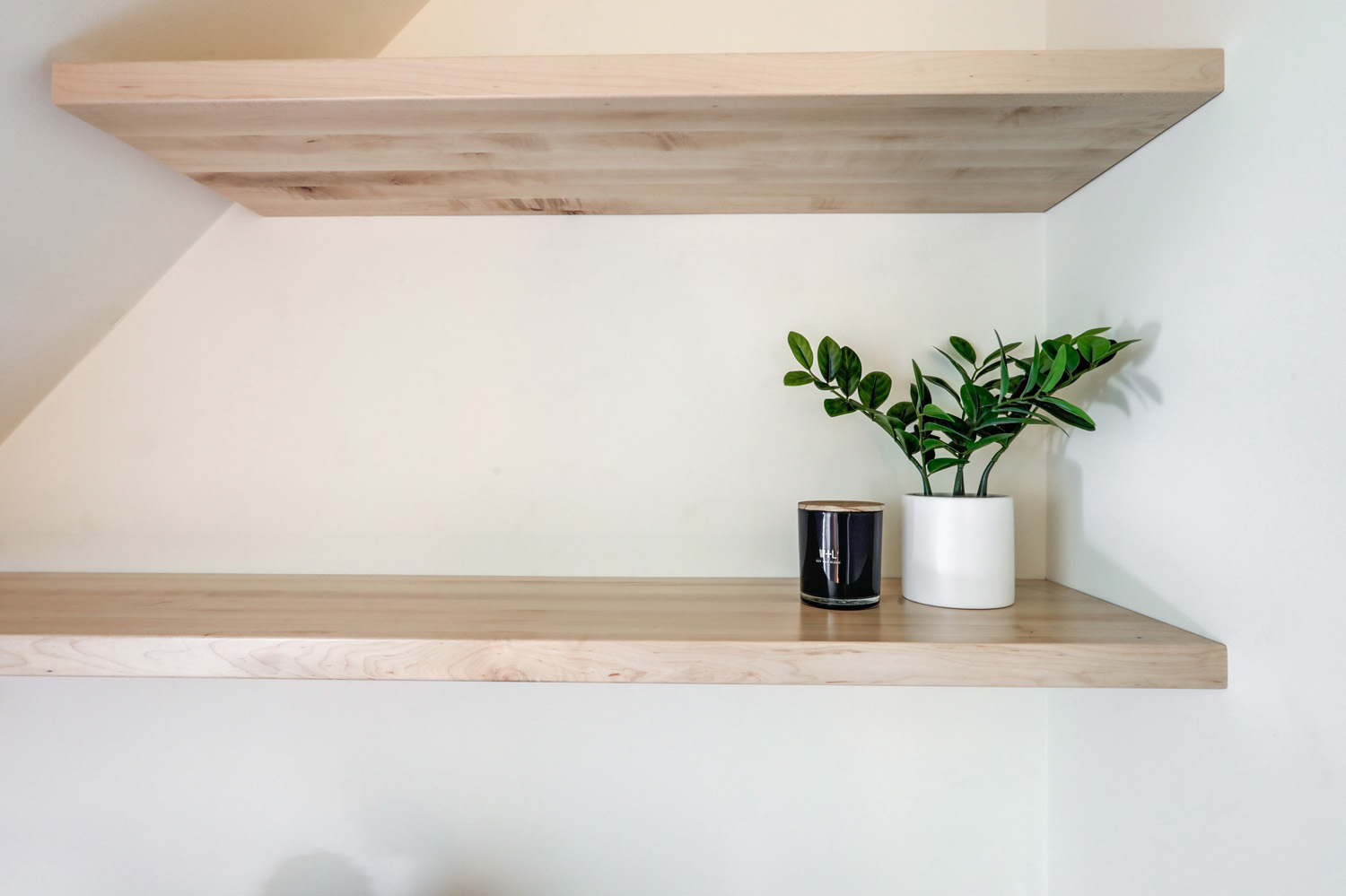 Lancaster home office with butcher block shelves