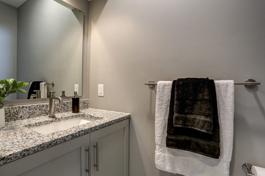 Lancaster powder room remodel with green cabinets