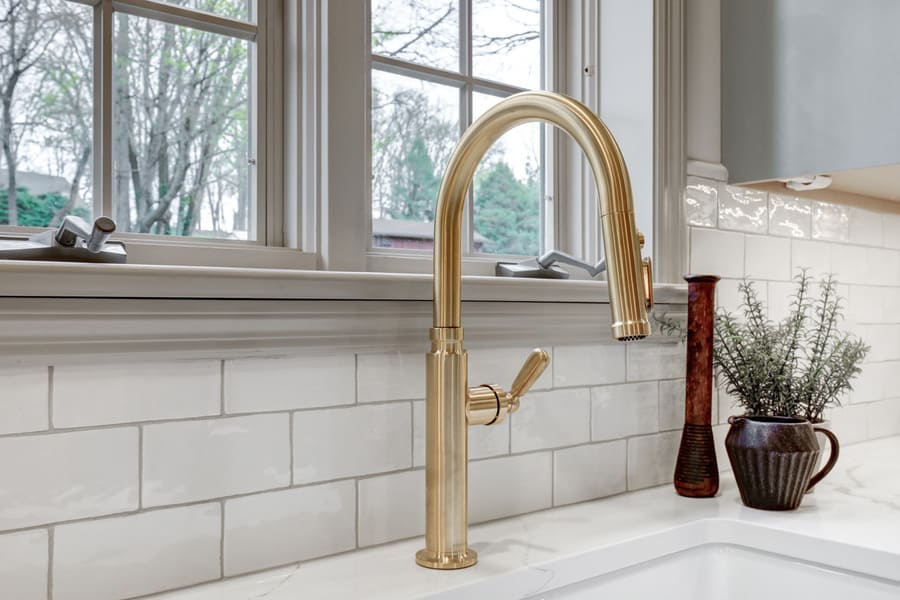 champagne bronze sink faucet in Strasburg kitchen remodel