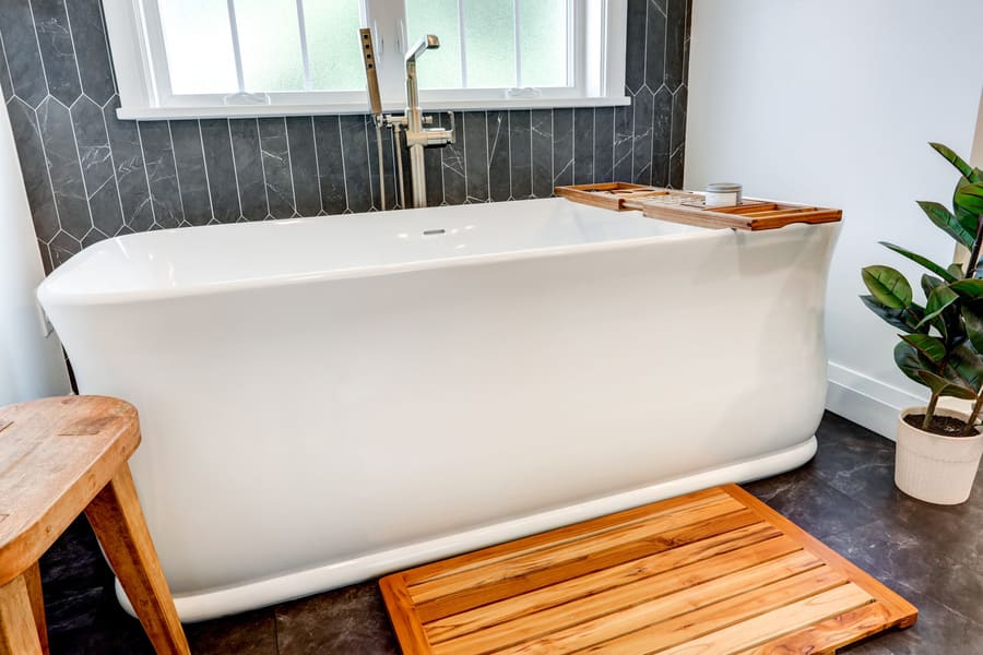 Large freestanding tub in Lancaster bathroom remodel