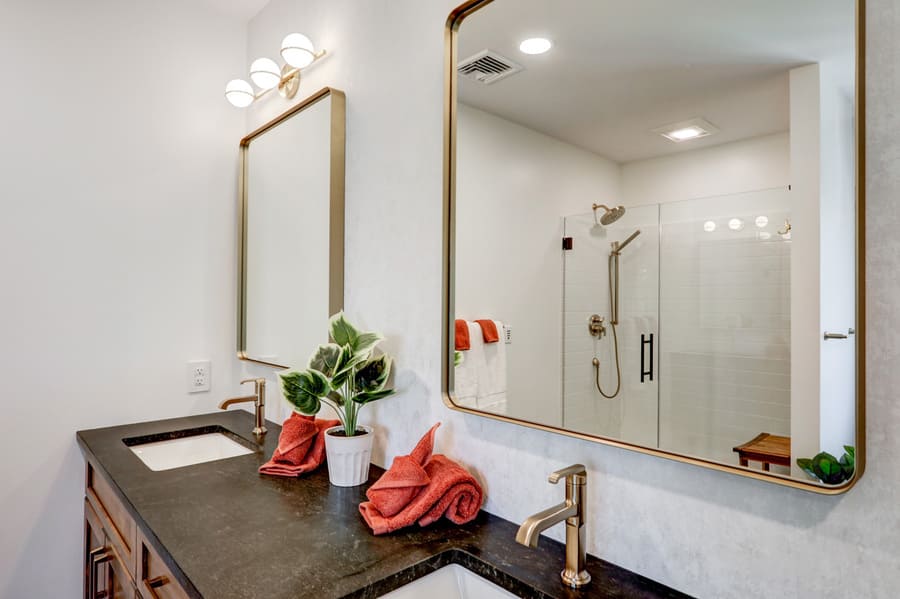 gold mirrors in Manheim Township Primary Bathroom Addition