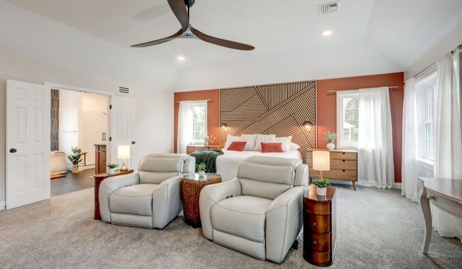 accent wall with paint and wood design in lancaster bedroon remodel