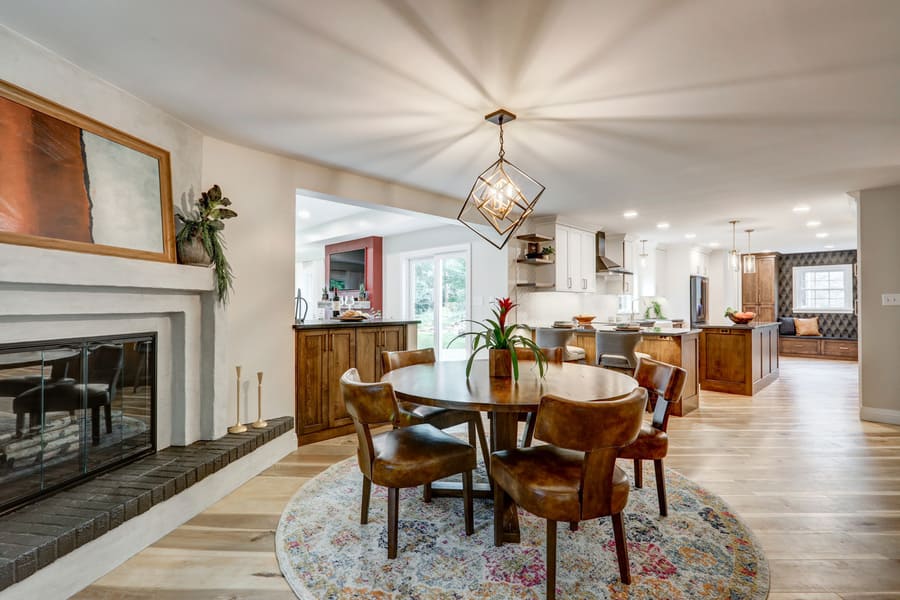 manehim township kitchen remodel with dining room and fireplace