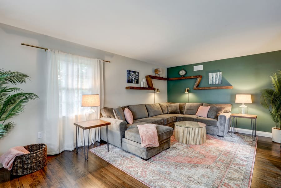 Living Room remodel in manheim township with open shelving