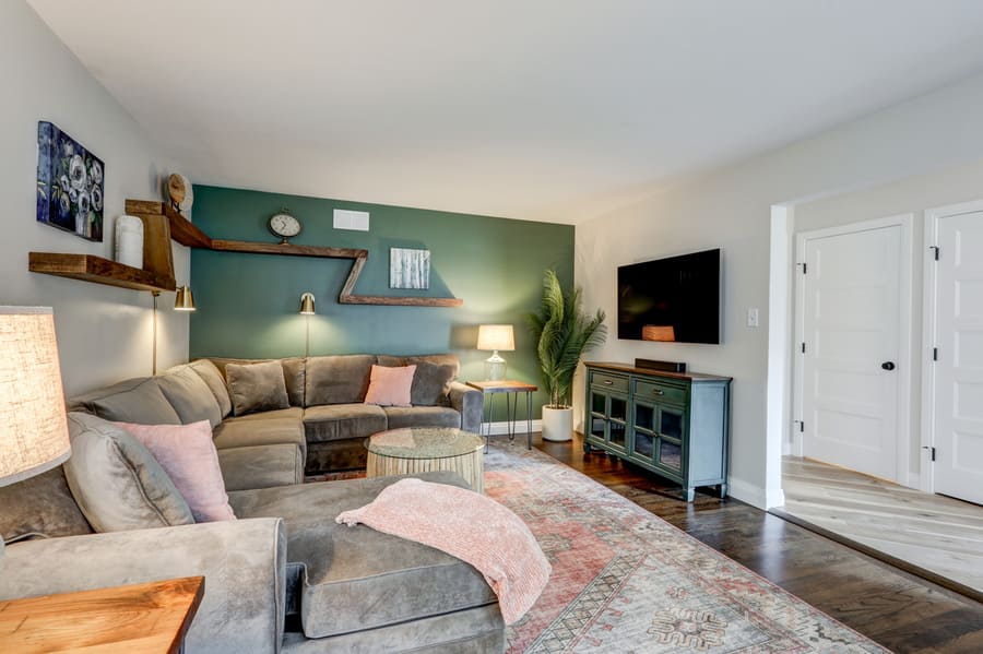 Living Room remodel in manheim township with green accent wall