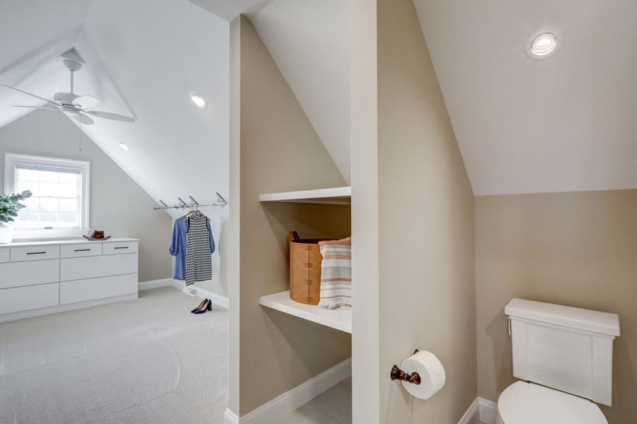 Storage shelves in bathroom in Manheim Master Suite Remodel