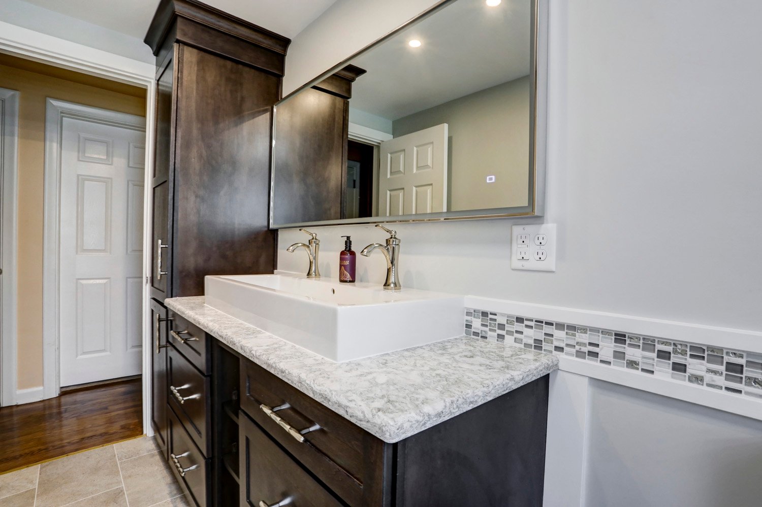 Roseville Master Bathroom Remodel with dark cabinets 