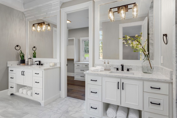 Bathroom remodel with matching vanities