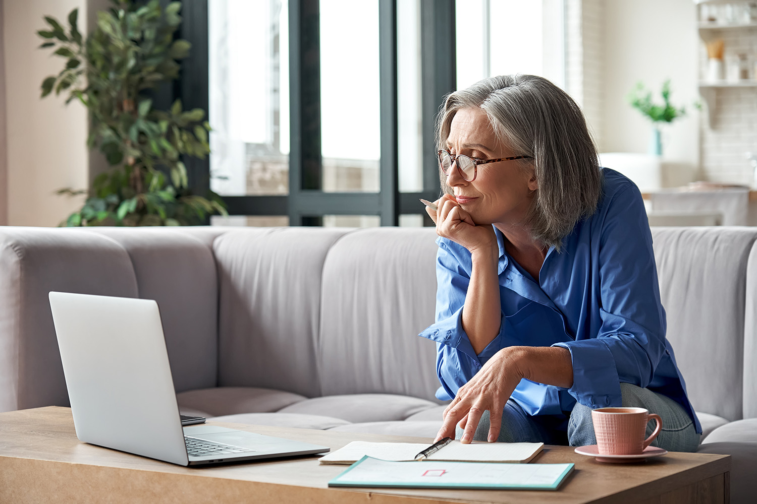 Woman doing research about her remodeling project