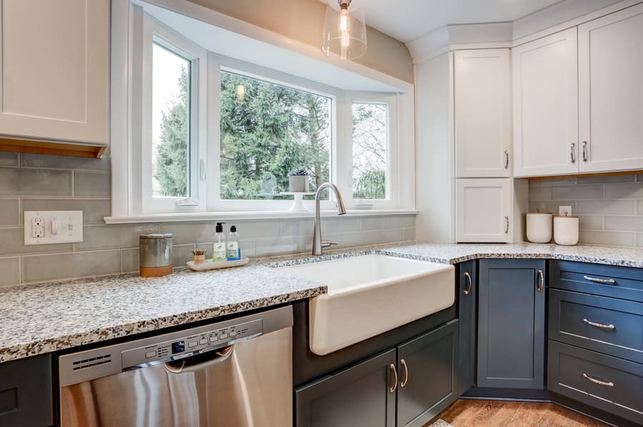 Warwick Township Kitchen Remodel with farm sink and bay window