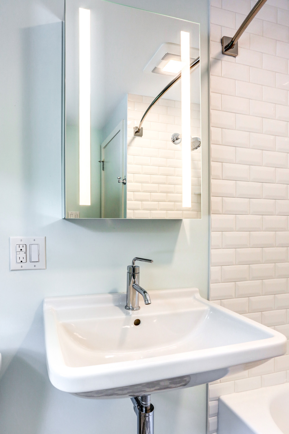 Pedestal sink in West Lancaster Bathroom Remodel